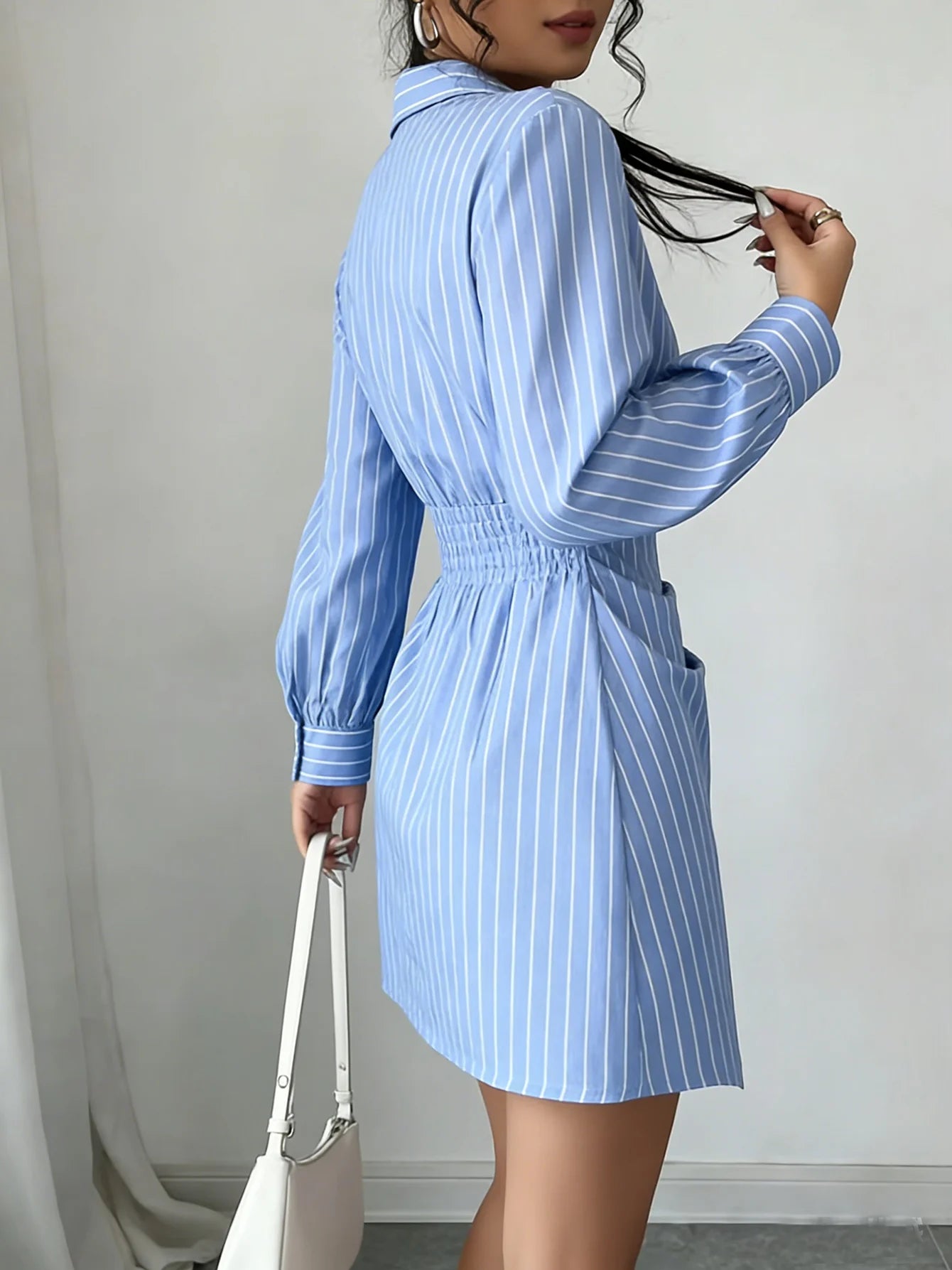 Classic Striped Wrap Shirt Dress