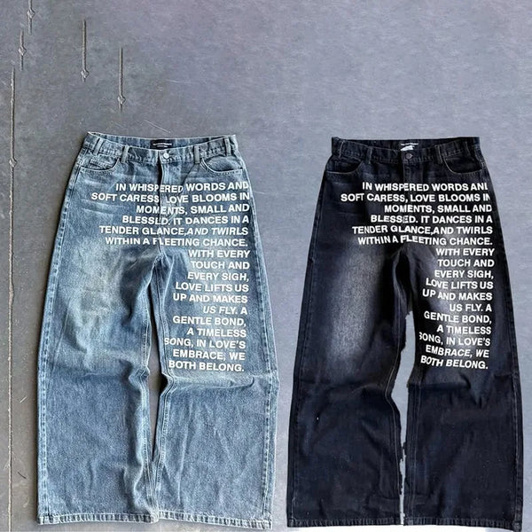 Vintage Letter Streetwear Wide Jeans