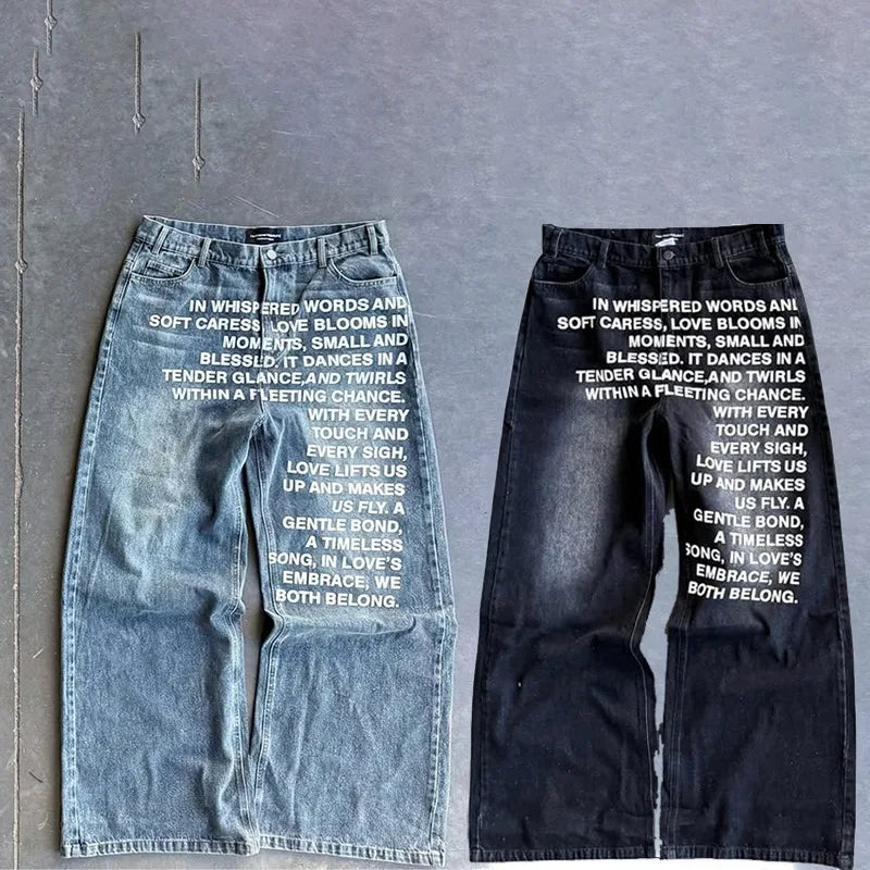 Vintage Letter Streetwear Wide Jeans