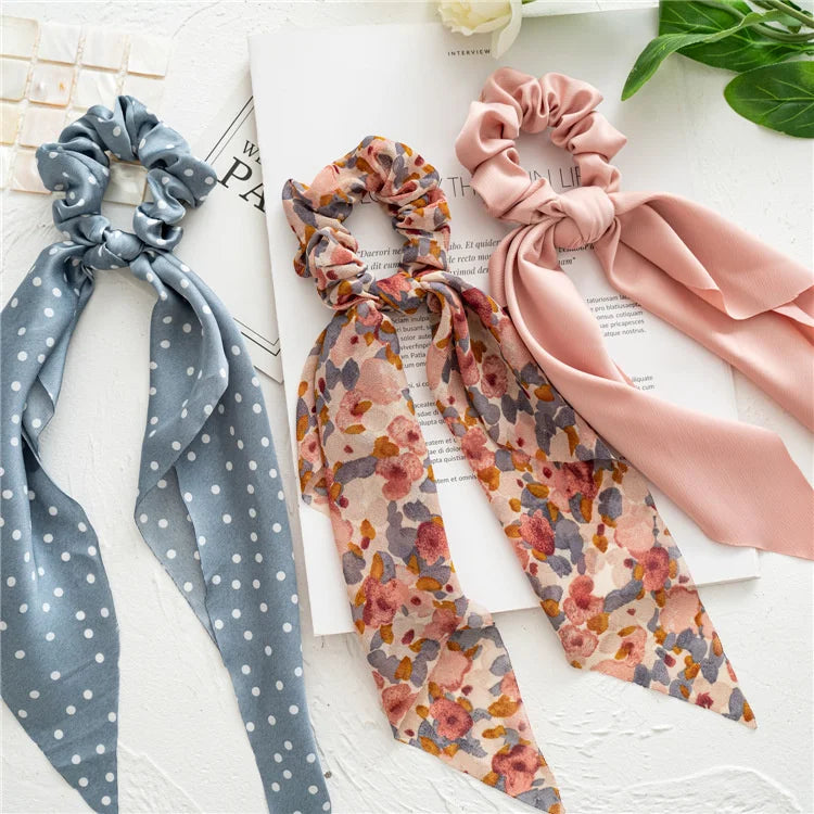 Leopard Satin Bow Ponytail Scarf